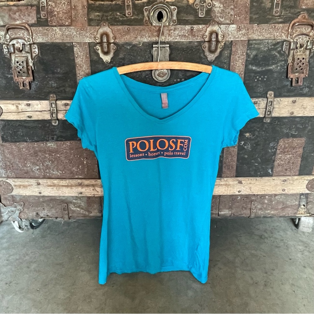 Official POLO SF V-neck Tshirt Women's Teal Short Sleeve Tee, Size S